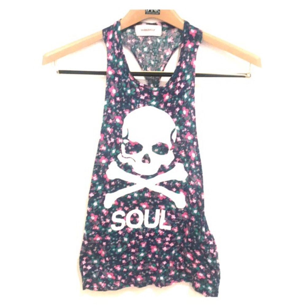 SoulCycle floral skull crop tank xs